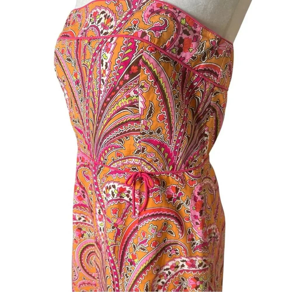 J. Crew Y2K Paisley Floral Dress 6 Strapless Cotton Empire Waist Preppy Coastal